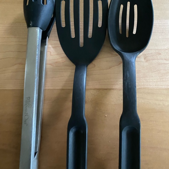 Pampered Chef Black Silicone 3 Kitchen Cooking Utensil Set Spoon Spatula Tongs - Picture 3 of 16